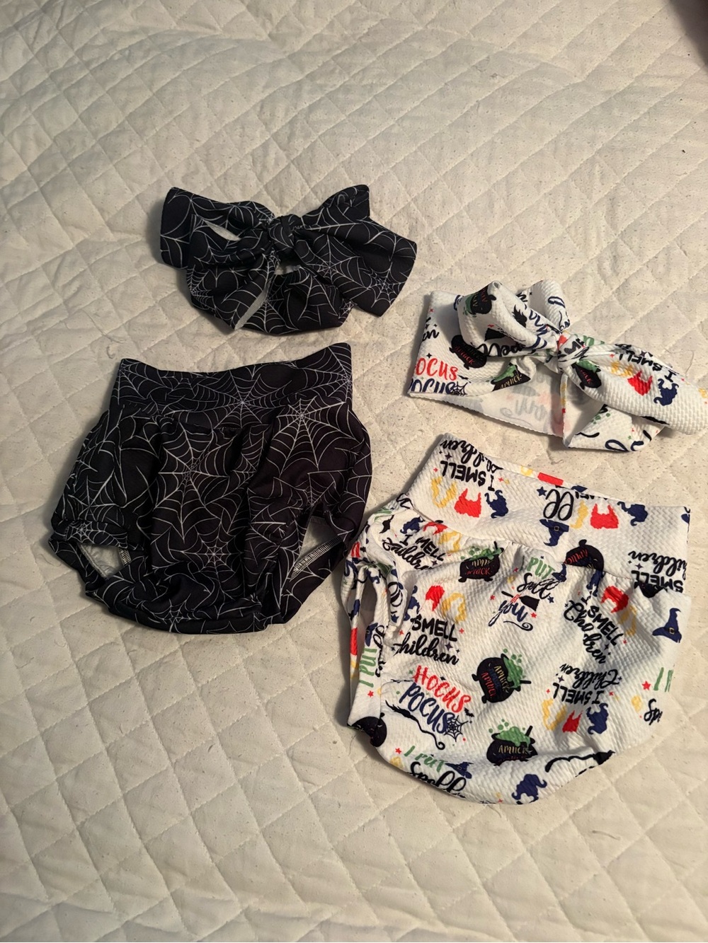 Halloween Spiderweb & Hocus Pocus Witch Print Baby Bloomer Sets with Headbands